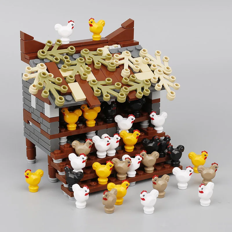 Urban building block doll accessories lovely animal chicken farm scene plants brick diy house model educational toy for children | Игрушки и