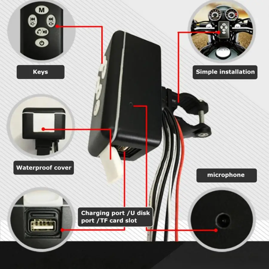 1 пара мотоцикл Bluetooth MP3 музыкальный аудио динамик с usb-портом для зарядки 9-16 В динамик мотоцикл