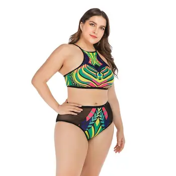 

Women Tankini Patchwork Back Zipper Closure High Waist Quick Drying Swimwear Bikini Top Bottom Lady Plus Size Swimsuit Beach