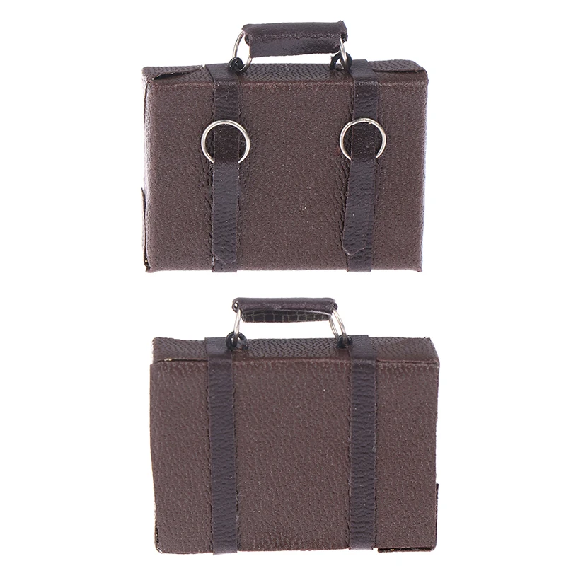 Mini Doll Luggage Box Pretend Play Furniture Toys Accessory 1pcs Doll House Miniature Vintage Leather Wood Suitcase