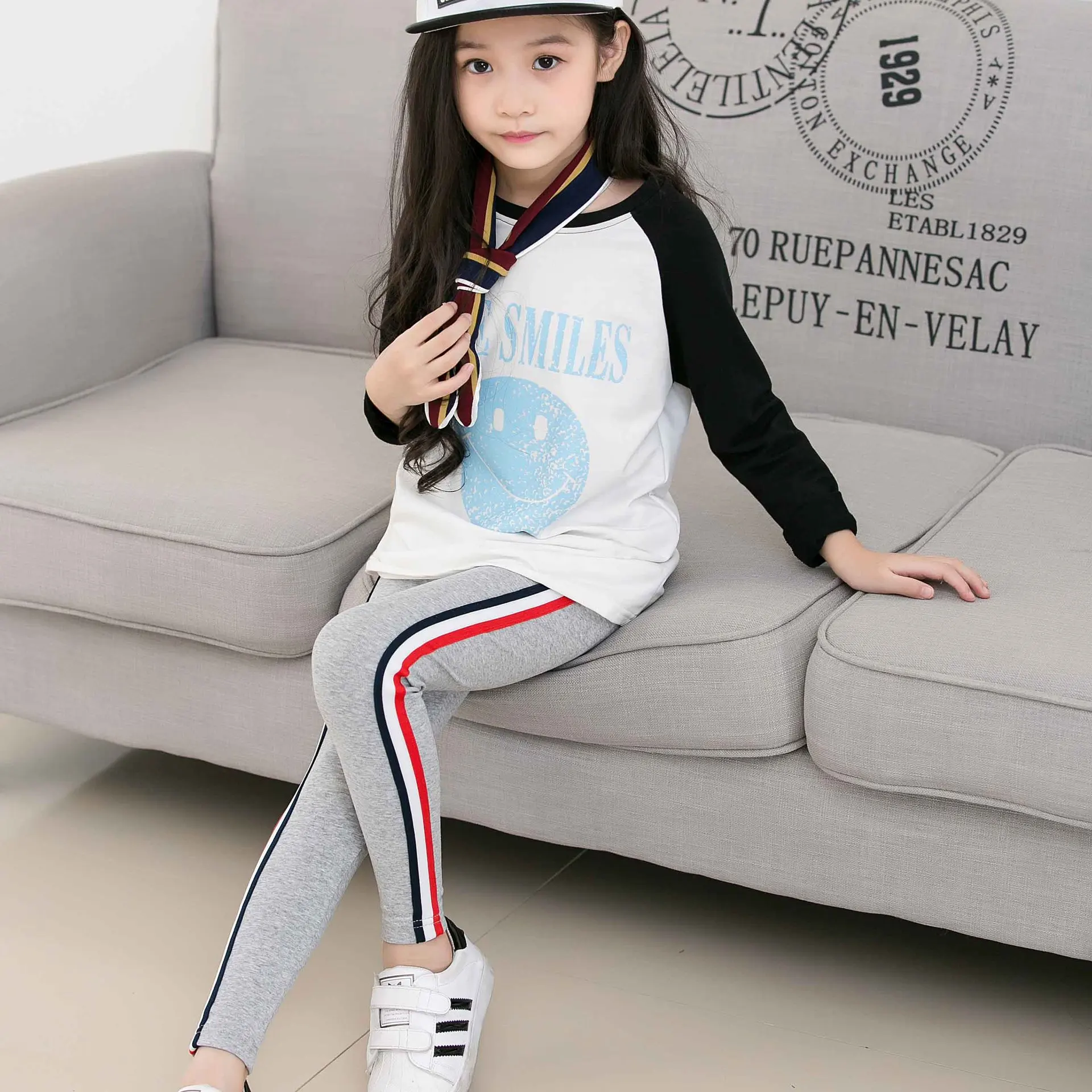 

CHILDREN'S Leggings Spring And Autumn Bald Strong Crawler Cotton Side Edge Red And Blue Stripe Korean-style GIRL'S Leggings