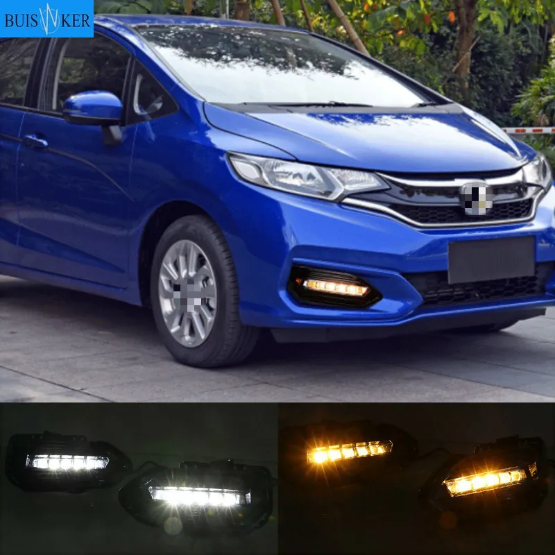 

2 шт. светодиодные дневные ходовые огни светильник для Honda Fit Джаз 2018 2019 автомобильные аксессуары Водонепроницаемый 12V LED DRL светодиодные противотуманные фары украшение