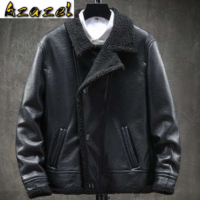 

European Style Men Faux Fur Coat Jackets Winter Warm Streewear Oversized Mans Faux Fur Leather Coat Overcoat Brand Clothing B756