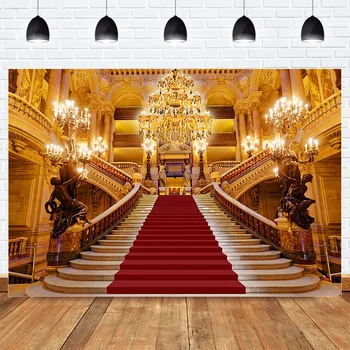 

Cartoon Palace Castle Photography Backdrop for Photo Studio Golden Glitter Palace Red Carpet Photo Background Newborn Photocall