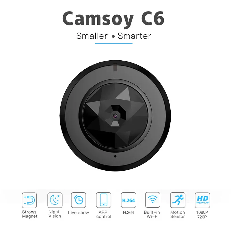 Camsoy C6 Cookycam Micro wifi самая маленькая мини-камера HD 720P с ночным видением IP wifi Cam домашняя Удаленная видеокамера безопасности - Цвет: C6 Black