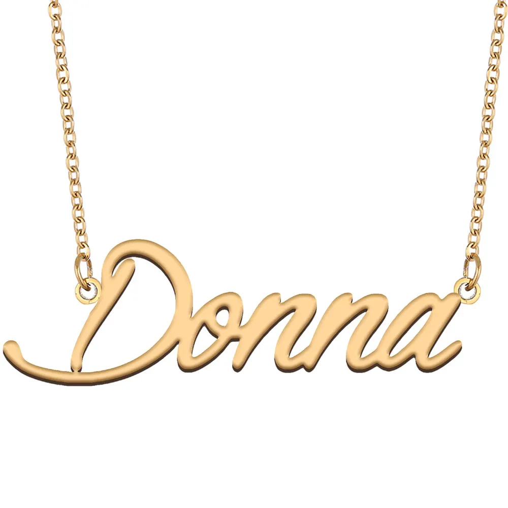 

Donna Name Necklace Women Stainless Steel Personalized Jewelry Gold Plated Nameplate Pendant Femme Mothers Girlfriend Gift