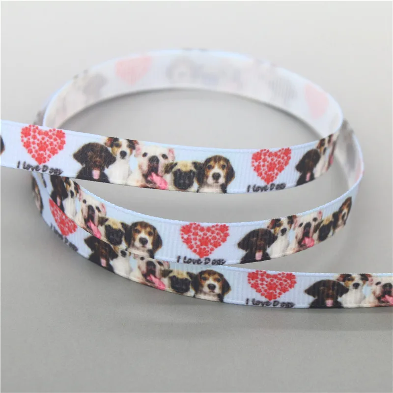 Love dog cat animal printed grosgrain ribbon 3/8'' 5yards Accessory hairbow headwear DIY decoration 9mm C1829