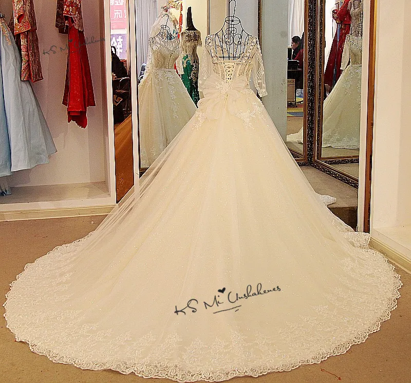 Роскошное свадебное платье цвета слоновой кости, Vestidos de Noiva de Luxo,, кружевное свадебное платье с длинным рукавом и кристаллами, платье невесты, блестящее платье с блестками