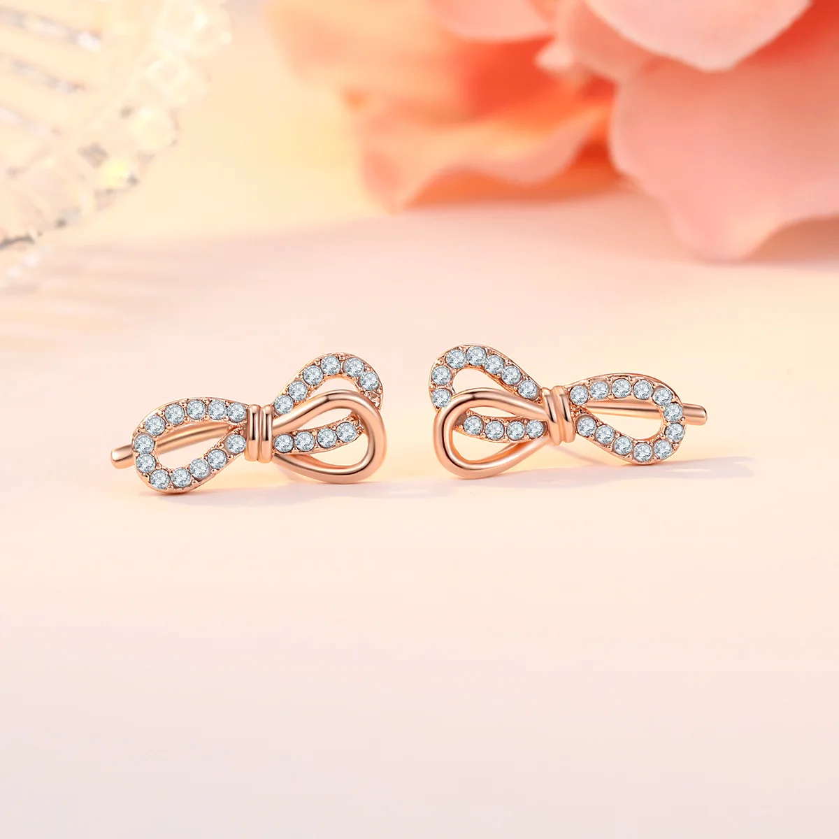 

Exquisite Rose Gold Cute Bow Stud Earrings White Zircon Crystal Earrings Birthday Christmas Gifts Sweet Girls Earrings Jewelry