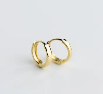 

9MM SMALL Authentic Real 100% 925 Sterling Silver fine Jewelry Geometric Golden Rounded Hoop Huggie Earrings GTLE2538