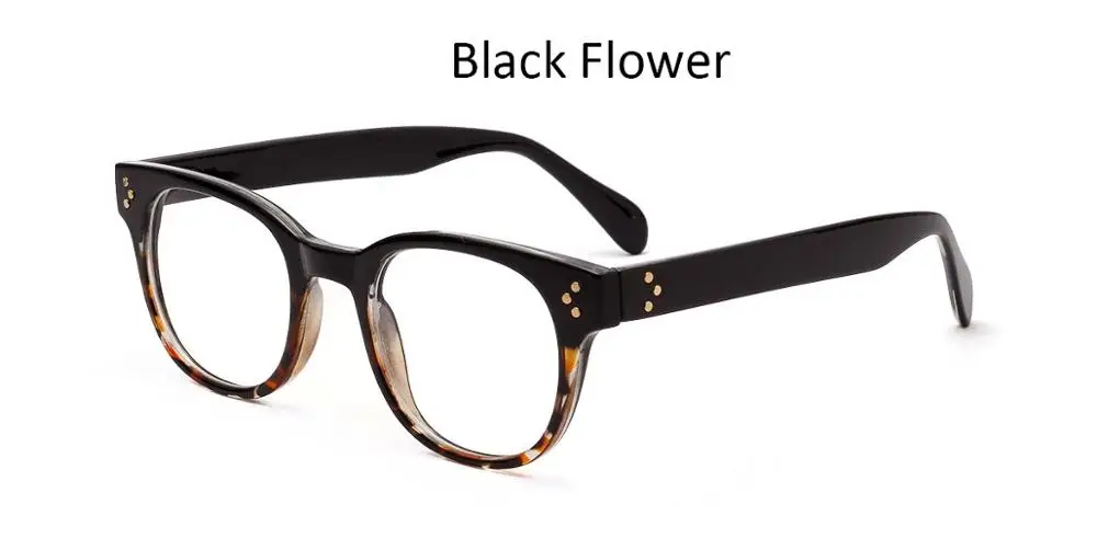 Ретро зеленые овальные оправы для очков женские винтажные заклепки женские Модные оптические прозрачные линзы женские Брендовые очки - Цвет оправы: Black Flower