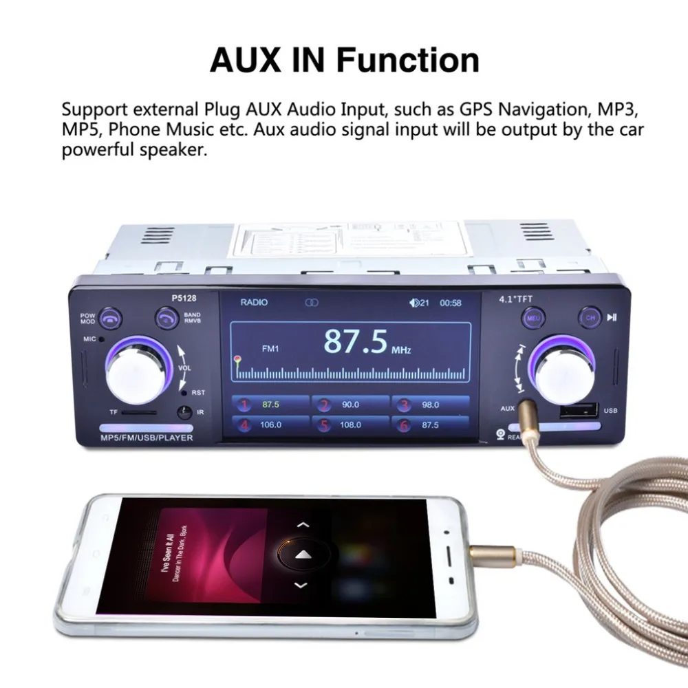 

4.1" Car MP5 Player Bluetooth 1080P HD LCD Screen 800*480 7 Color Button Back Light Mirror Link FM/AM/RDS Tuner New