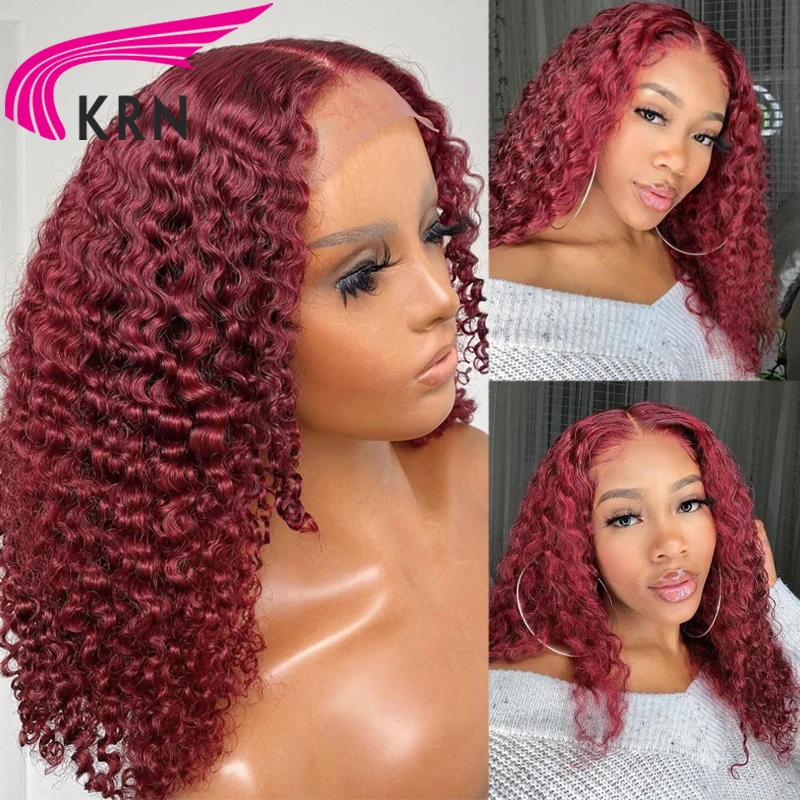 HOT SALES! 13X4 Human Hair Wigs #99j Burgundy Colored 4x4 Closure Brazilian Lace Frontal Wigs For Woman 200% 99j Remy Curly Lace Wigs