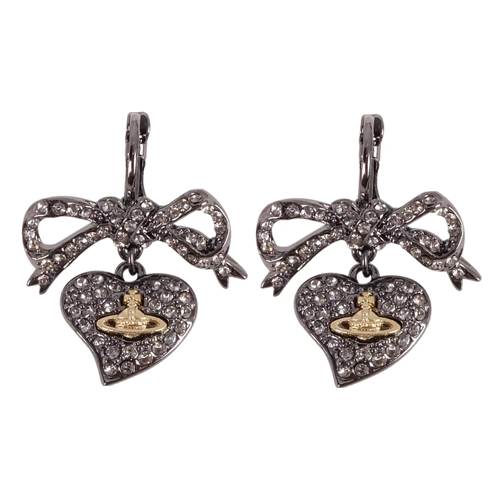 

XIAOJINGLING 1Pair Full Crystal Rhinestone Gun Black Bowknot Saturn Planet Earrings Orbit Drop Earring Dangle