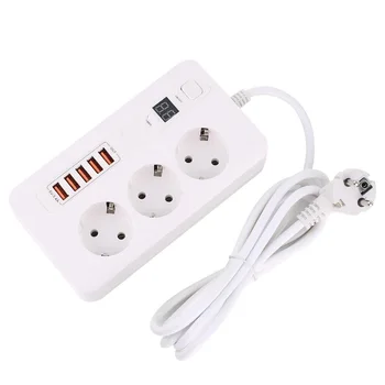 

2m Extension Cord Power Strip Surge Protector 3 Outlets Electric Socket with USB 5 USB Ports Charger Adapter Dock 5V 3.4A