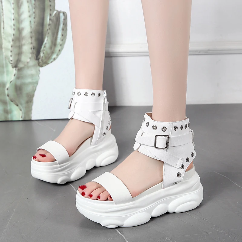 

Womens Chunky Sandals 2020 New Gladiator Shoes White Black Platform Wedge Sandals Thick Bottom High Top Women Shoes 7.5cm/2.95"