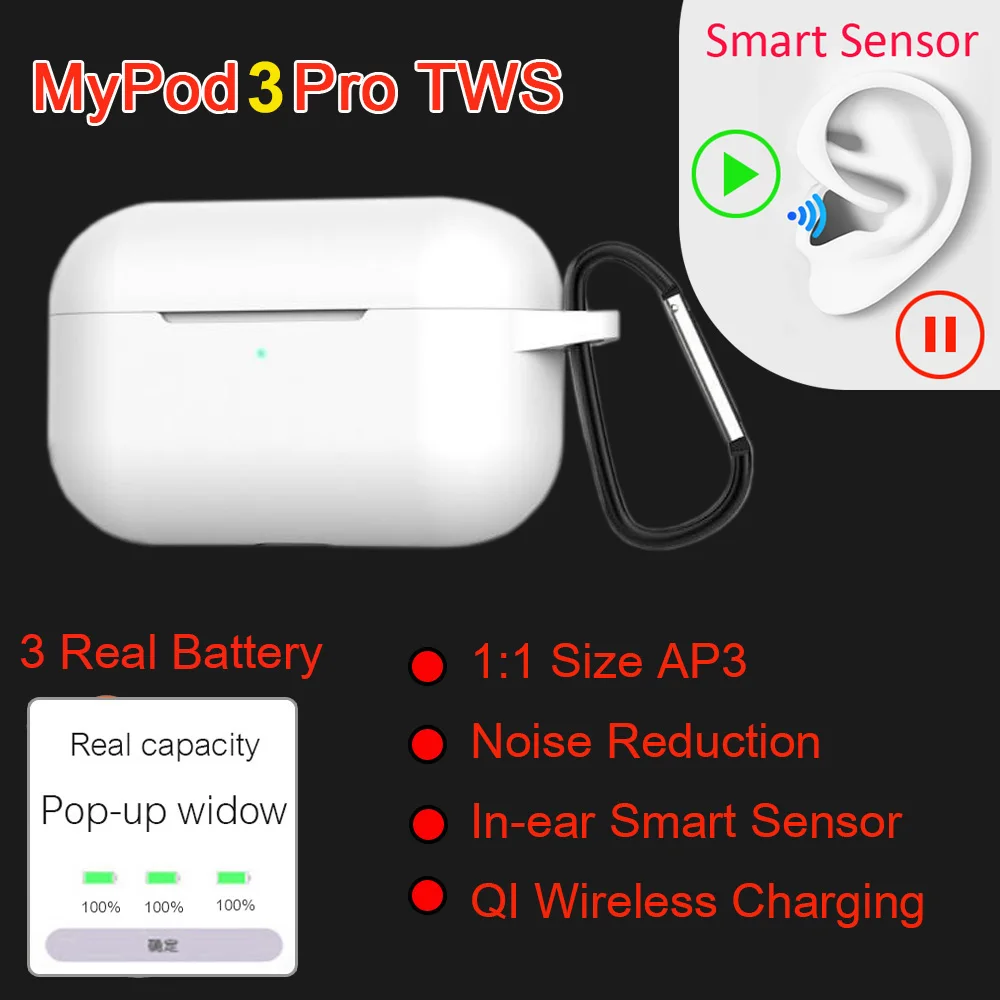 

MYPod Pro TWS 1:1 Air 3D Pro Earbus Wireless Bluetooth Earphone pk w1 h11536u chip i500 i9000 i10000 i50000 i90000 Pro TWS