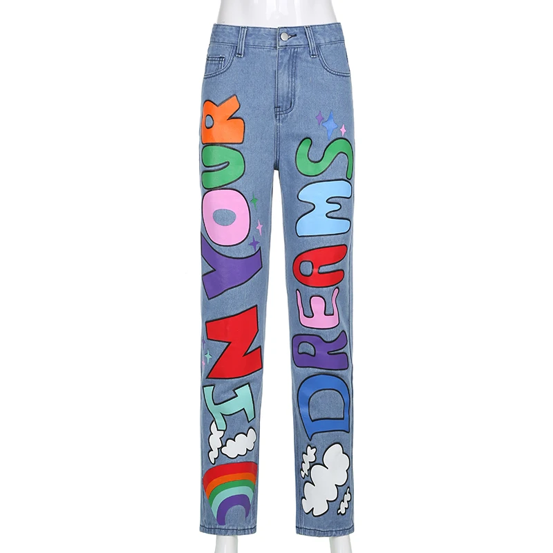 Printed Baggy Women Jeans Pants 
