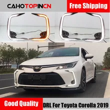 Светодиодный фонарь дневного света для Toyota Corolla DRL передний бампер противотуманная фара с желтым поворотным сигналом стиль реле