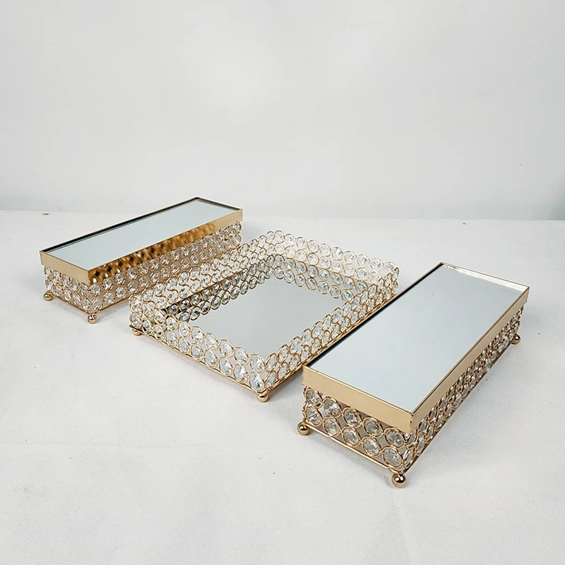 1pcs square gold color cake stand Fruits Desserts Dish Plates for Tea Birthday Party