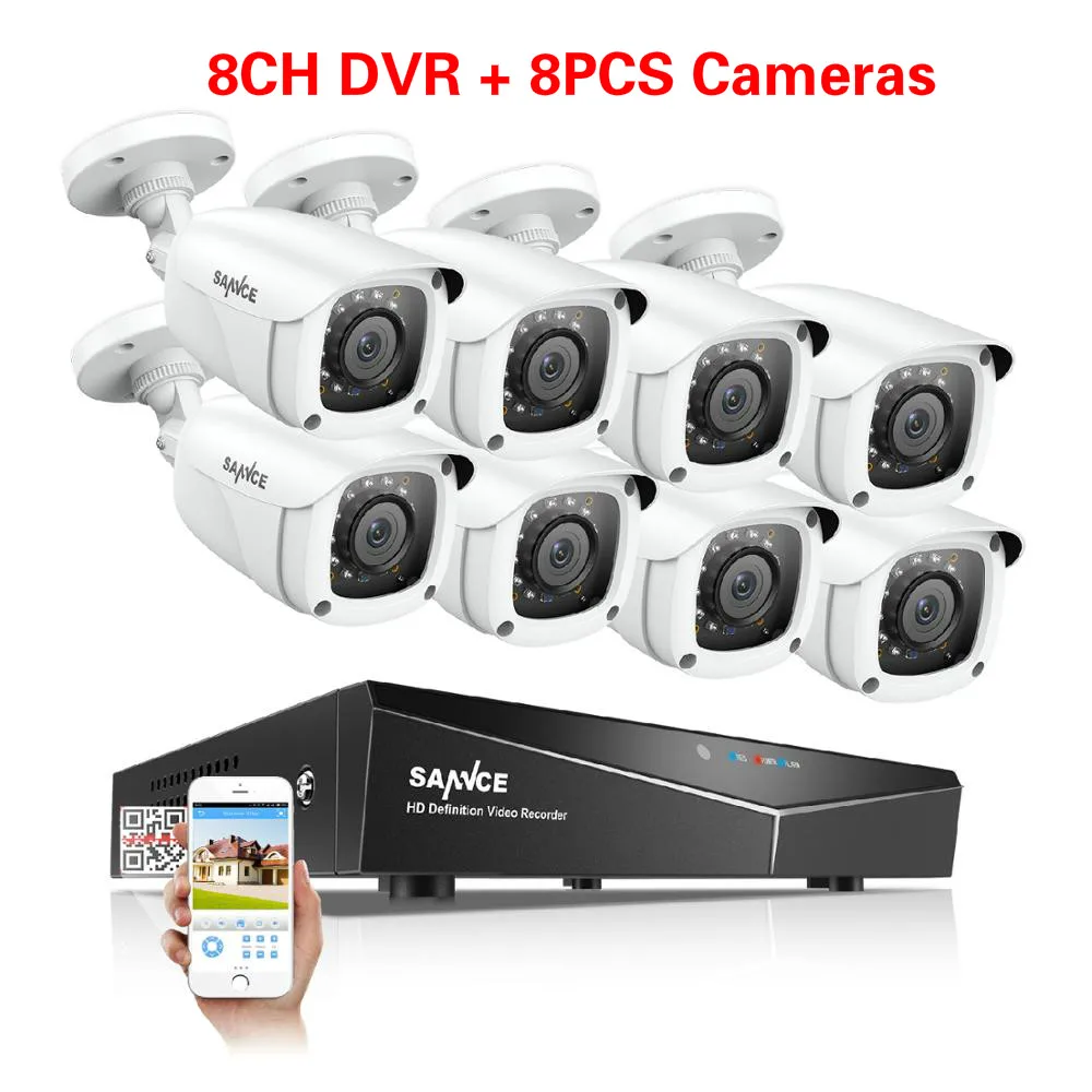 SANNCE 8CH 1080P Security CCTV System With 5IN1 1080N DVR 4PCS 8PCS 1080P IR Outdoor Weatherproof Camera Video Surveillance Kit - Цвет: 8PCS Cameras