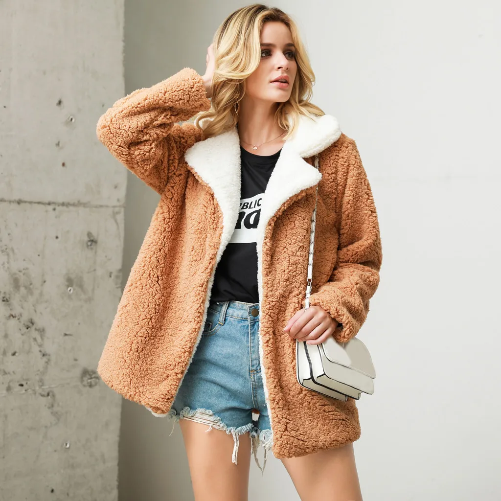 Зимние флисовые куртки для женщин теплые пальто с отложным воротником