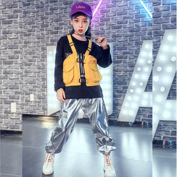 

Kids Hip Hop Clothing Sequin Jacket Vest Tops Sweatshirt Loose Casual Jogger Pants for Girls Boys Jazz Dance Costume Clothes