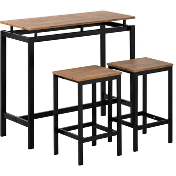 

Industrial Dining Bar Table and 2 Stools Set with Reinforced Metal Frame for Kitchen Counter Party Cellar Restaurant Living Room