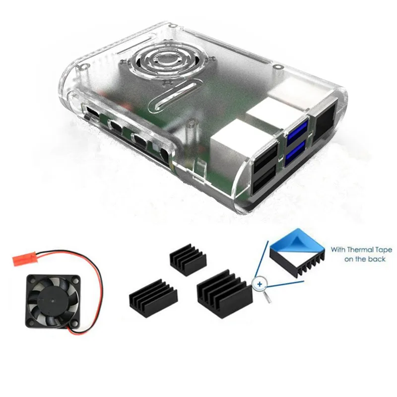 Raspberry pi 4B Case Cover Transparent Black Shell with Cooling fan 4pcs Heatsink aluminum Heat sink for Raspberry pi 4