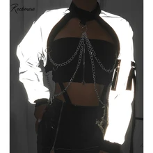 Rockmore негабаритный Готический светоотражающий женский жакет с цепочкой, на молнии Карманы Свободные Длинные уличные женские короткие куртки
