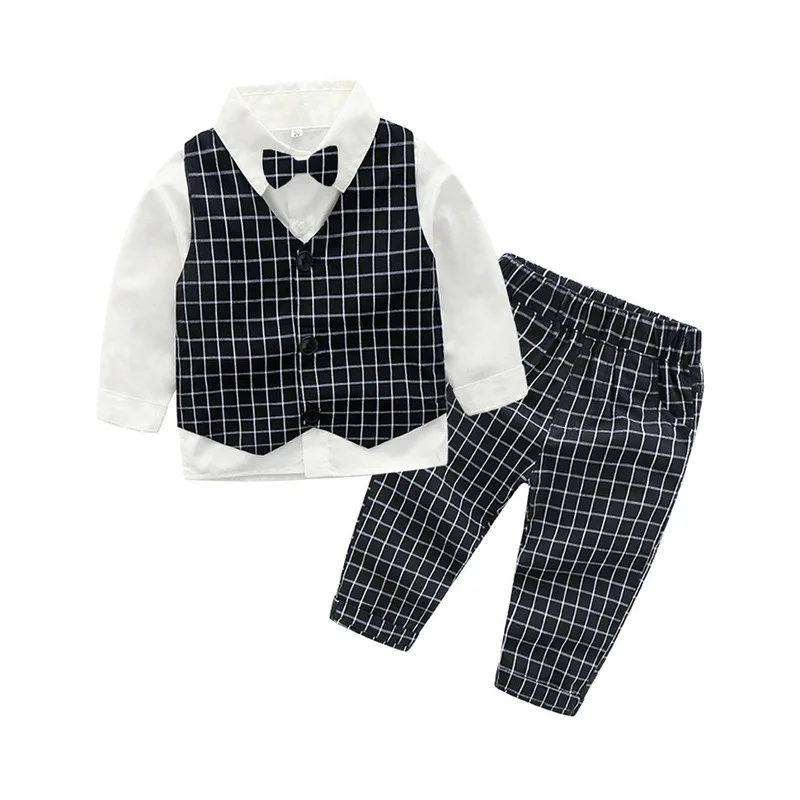 Одежда для маленьких мальчиков коллекция года, весенние костюмы для мальчиков, костюм с блейзером, одежда, жилет, рубашка, штаны комплект из 3 предметов, праздничная верхняя одежда в клетку для маленьких мальчиков - Цвет: LLR0577
