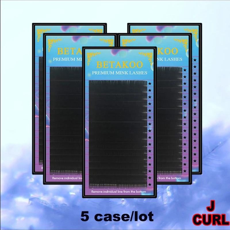 BETAKOO 5 чехлов/лот J curl 16 строк наращивание ресниц индивидуальные Премиум искусственная норка синтетические Поддельные Накладные ресницы мягкие и натуральные