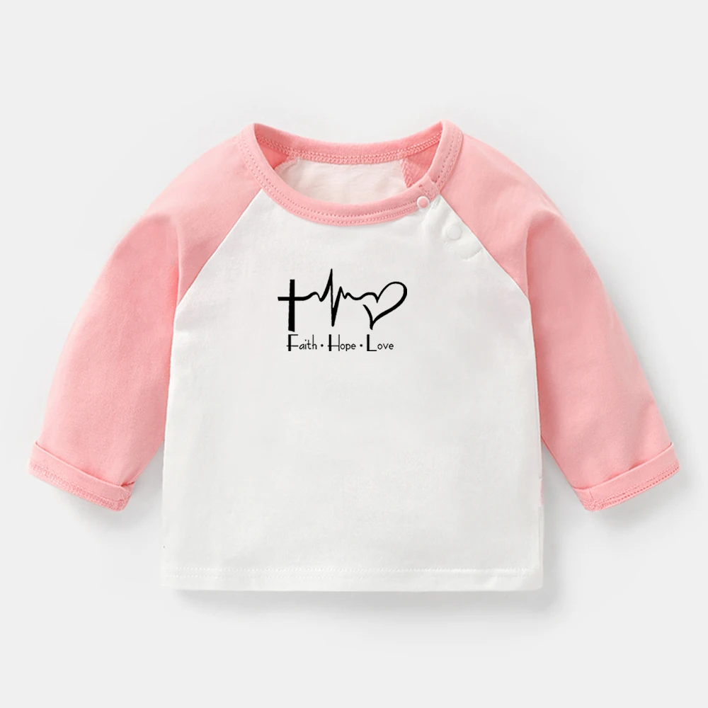 

Дизайнерские футболки для новорожденных с надписью Faith Love and Hope Field of Georgia Dreams, цветные футболки с длинным рукавом и персиковым принтом реглан