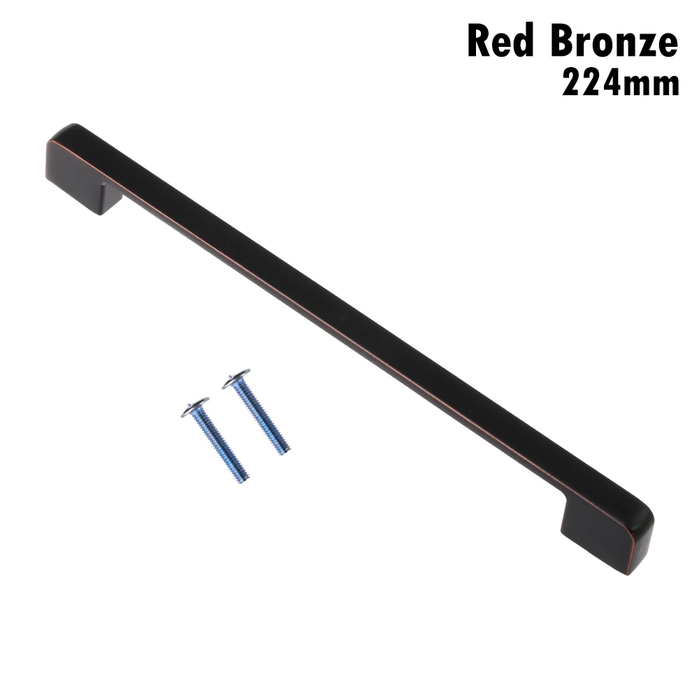 red bronze-224mm Модные ручки для шкафа из цинкового сплава черного цвета, кухонный шкаф в американском стиле, квадратный барный шкаф, мебельная дверная ручка, фурнитура - Цвет: red bronze-224mm