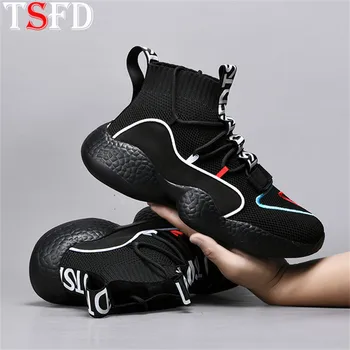 

Sock Shoes Men Slip-on Sports Sneakers Mesh Men Sport Shoe Thick Bottom Mens Running Shoe Black High Top Footwear Men's Shoes V6