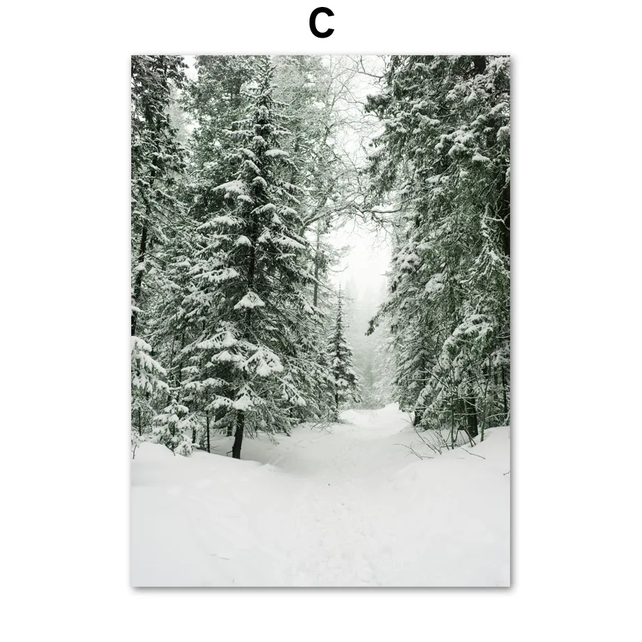 Wall-Art-Canvas-Painting-Winter-Hill-Snow-Forest-Pine-Deer-Bison-Nordic-Posters-And-Prints-Wall (5)