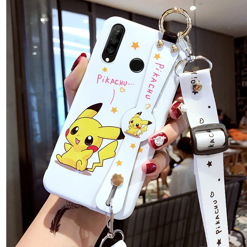Мультяшный Симпатичный браслет чехол для телефона для huawei P30 Lite P20 Nova5 4 4E анти падающий силиконовый мягкий чехол диагональная задняя крышка - Цвет: Ivory