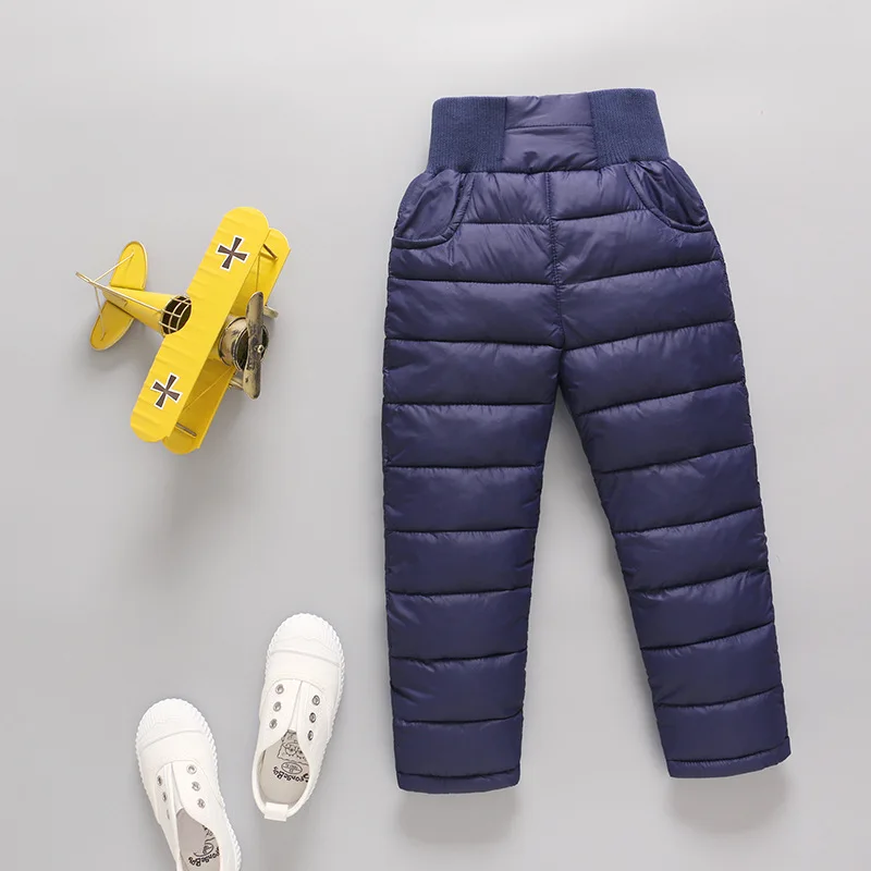 Длинные штаны для мальчиков зимняя плотная теплая облегающая одежда Детские Пуховые брюки для девочек