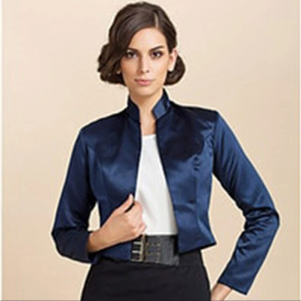 Long Sleeve Wedding Jacket Satin Bolero 