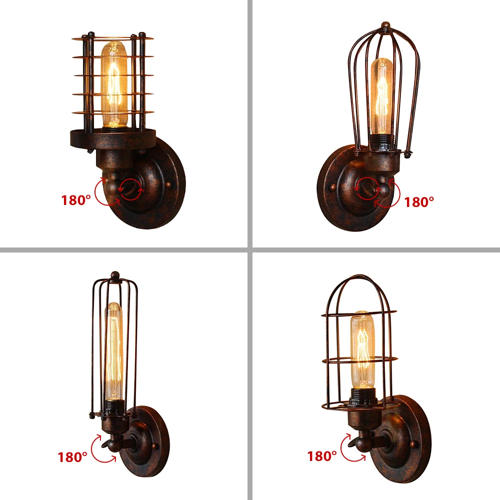Vintage Industrial Wall Light Rust Lamp светильник бра Loft wall sconce Fixture 180°Adjustment lampshade Up and down |
