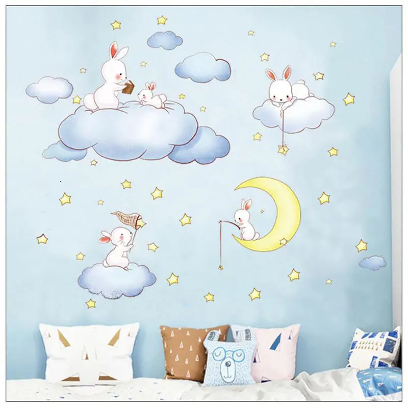 Yhouse Милая мультяшная Наклейка на стену кролик звезда Настенный декор облако кухня Детская комната Наклейка s Плакат Украшение для детей принадлежности