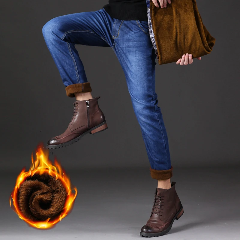 

2019 new men high quality Autumn Winter Jeans Warm Flocking Warm Soft New Men Activities More Thicken Warm Jeans Men Jeans