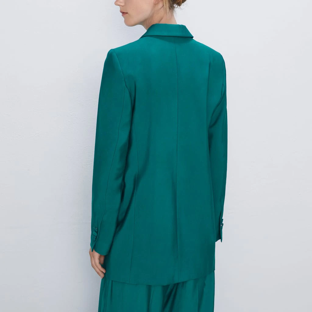 ZA Vintage Casual Green Blazers Women Autumn Clothing Double Breasted Elegant Office Lady Suit Coat Female Fall Clothing