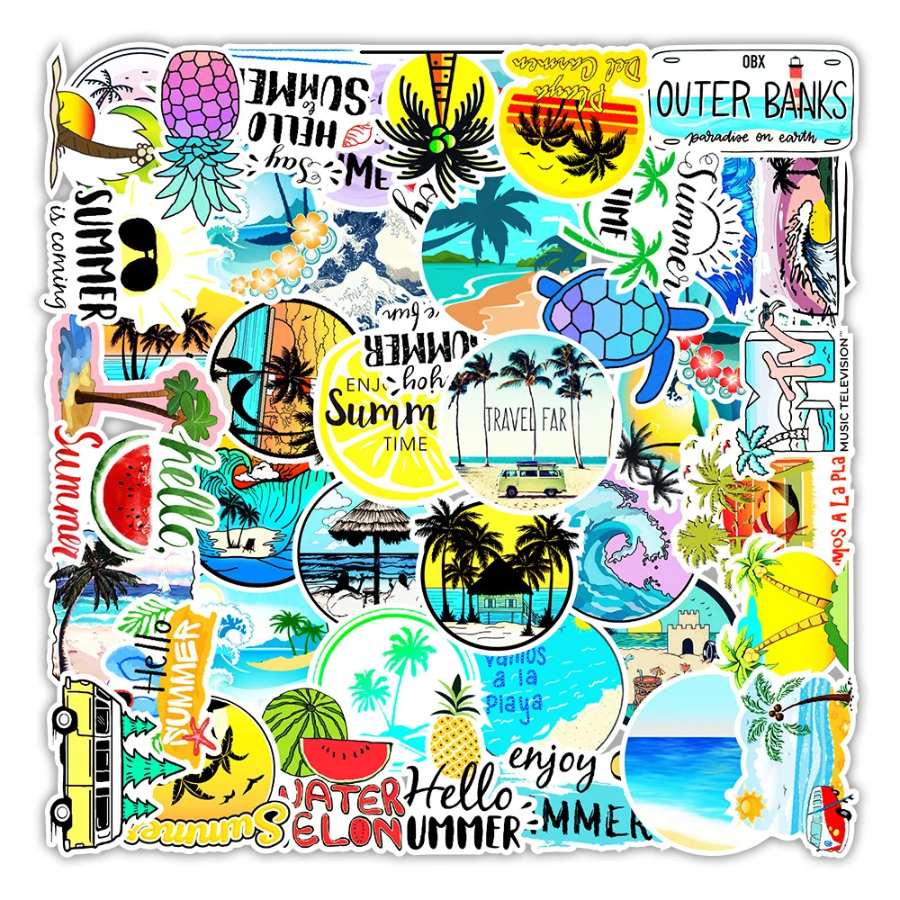 

10/30/50PCS Cartoon Enjoy Summer Series Beach Graffiti Stickers Laptop Suitcase Bike Skateboard Waterproof Sticker Decal Kid Toy