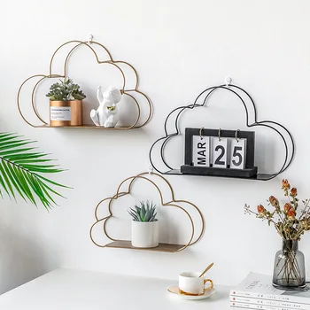 

Nordic Cloud Shaped Design Iron Storage Racks Hanging Organization Wall Flower Pot Figurines Display Crafts Decoration Art Shelf