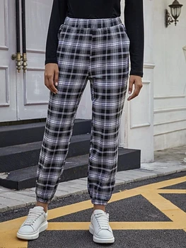 価格 女性のファッション古典的な格子縞のズボン弾性ウエスト足首の長さのカジュアルフィッティングスウェットパンツ女性のため毎日ストリート