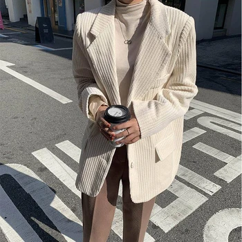 

Bella Philosophy Spring Corduroy Blazer Women Single Breasted Oversized Female Blazer Jacket Casual 2020 Elegant Jacket Femme