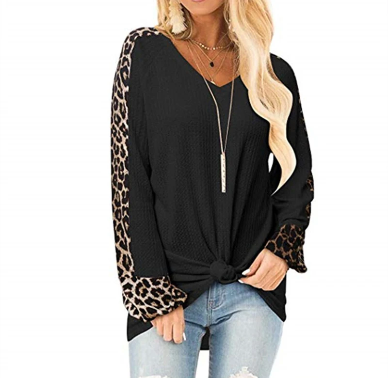 Leopard Print Women Shirts Fashion Casual Long Sleeve Splice Twist Loose Women Blouse Ladies Clothing T Shirt Female Tops (3)
