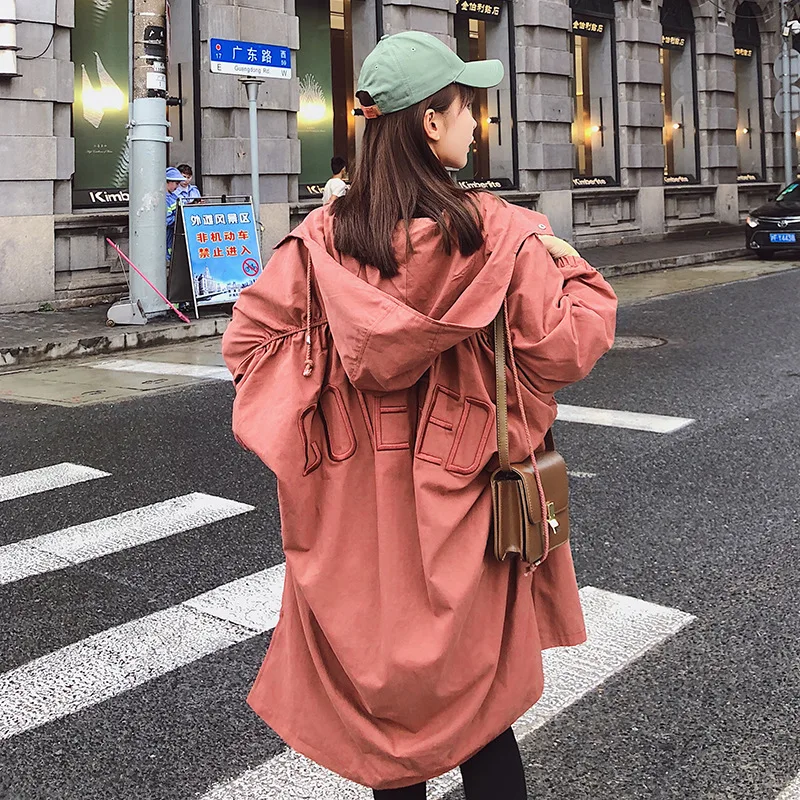 

Over-the-Knee Elegant Thin Hooded Trench Coat 2018 Autumn And Winter New Style Casual Mid-length Hong Kong Style Coat Women's Fa