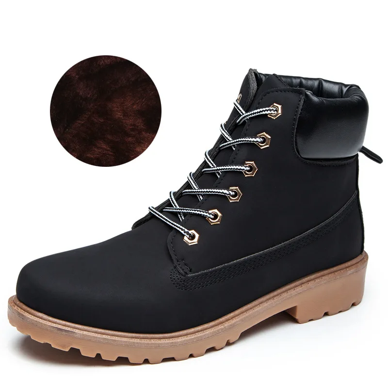 Black With Fur Ботильоны для женщин; Новинка года; брендовые зимние ботинки; модные теплые зимние ботинки; женская однотонная обувь на квадратном каблуке; женская обувь; большие размеры 36-41 - Цвет: Black With Fur